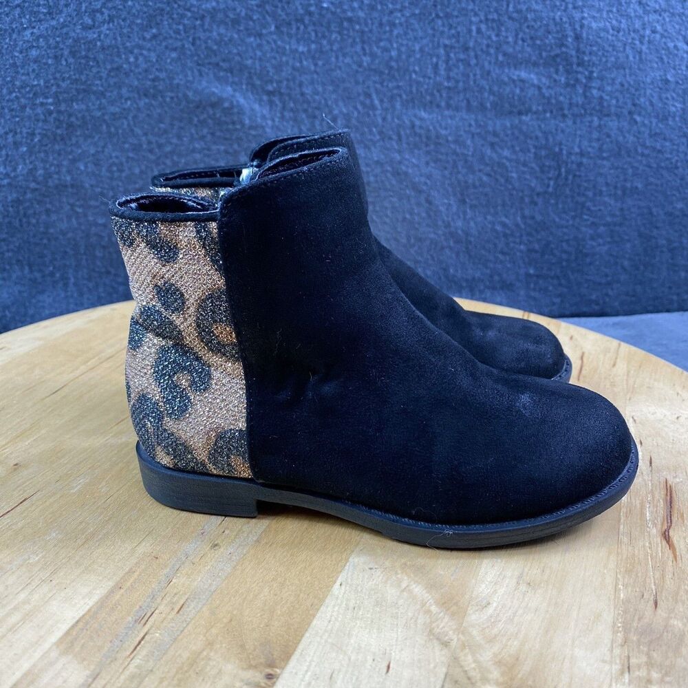 Kenneth Cole Kennedy Ankle Booties Baby Girls 8 Leopard Black Suede Zip Boots